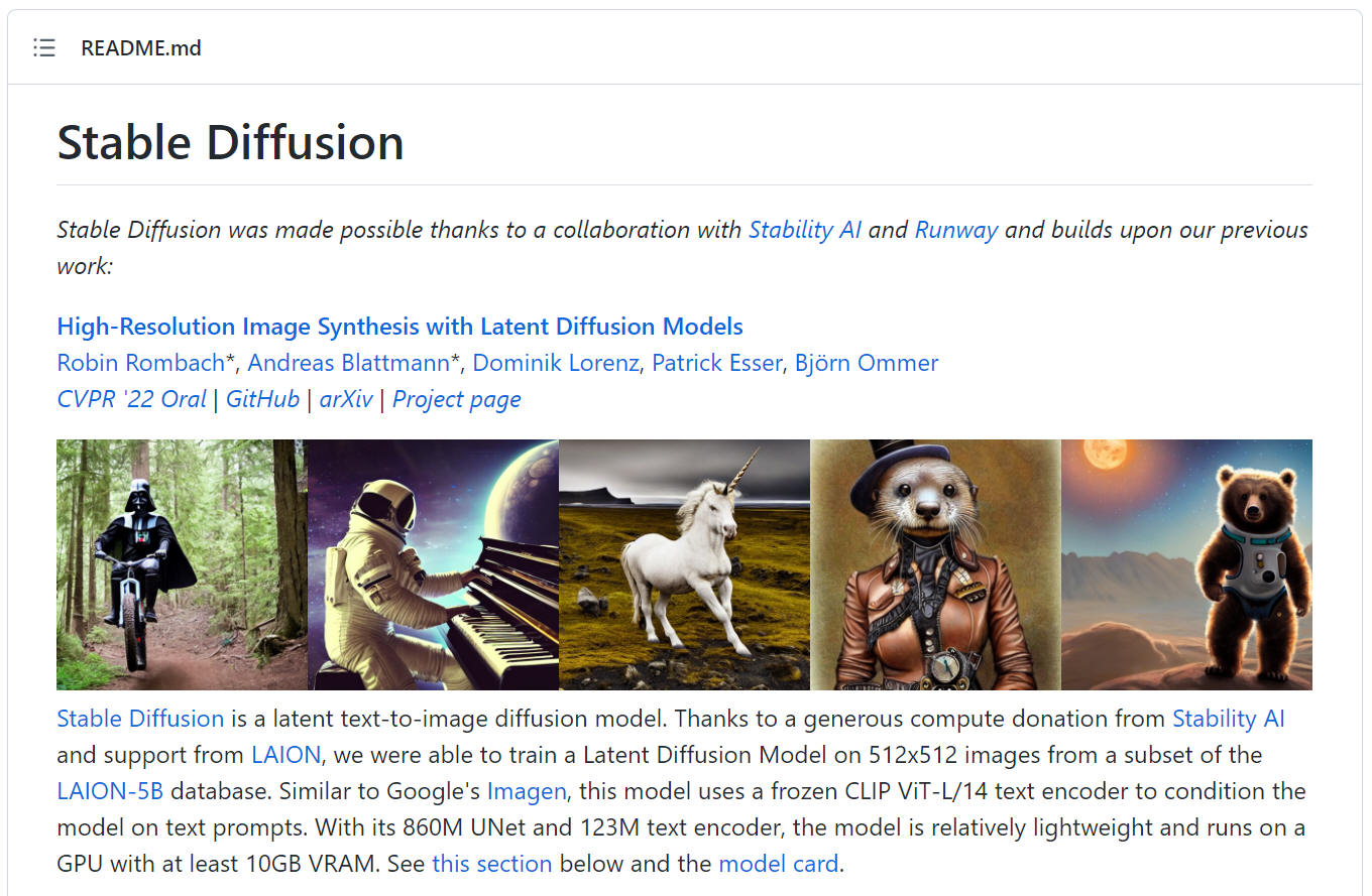 "stable diffusion" ホームページ画面