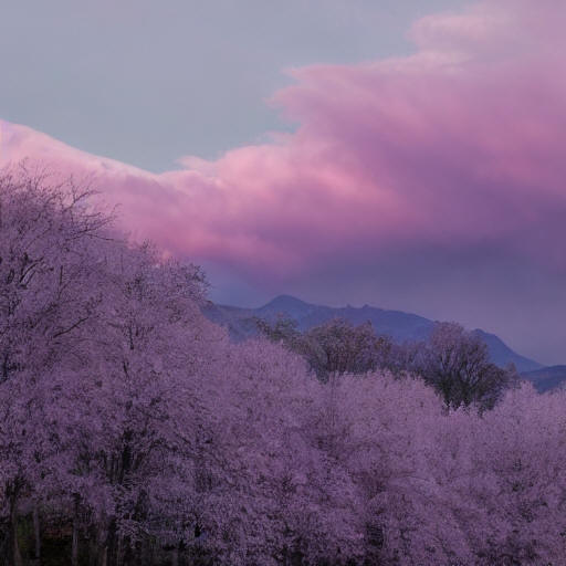 "In the dawn of spring, the mountains are turning white, and the purple clouds are trailing thinly with a little light."