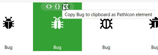 「Copy *** to clipboard as PathIcon element」 ボタンをクリックした様子