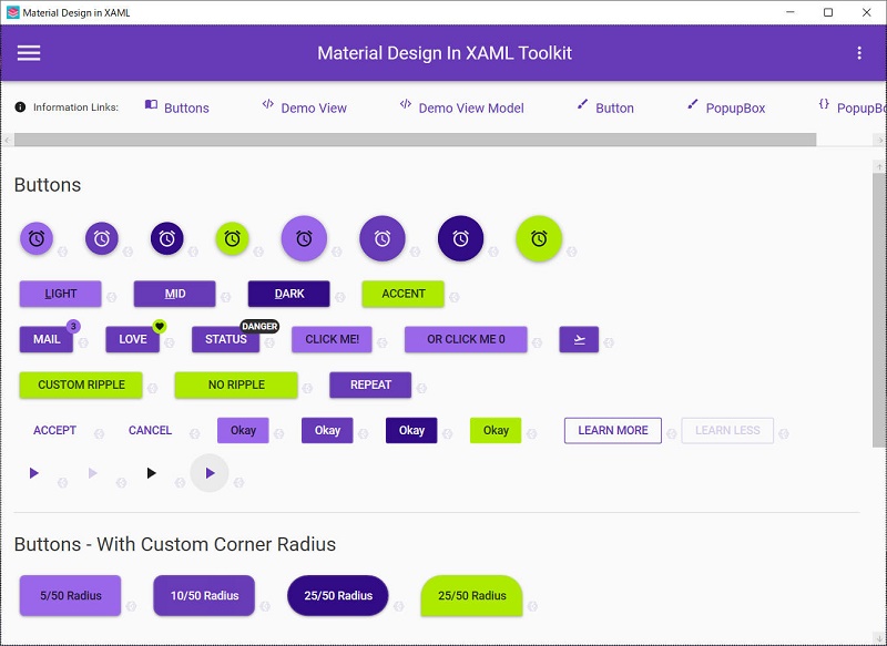 MaterialDesignDemo.exe - Buttons